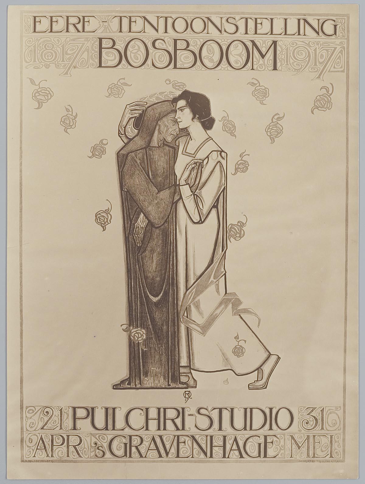 Ein Konzertplakat mit einem Mann im Anzug und einer Frau in einer Schürze, die nebeneinander stehen und ernst schauen, begleitet von Text, der das Ereignis beschreibt.