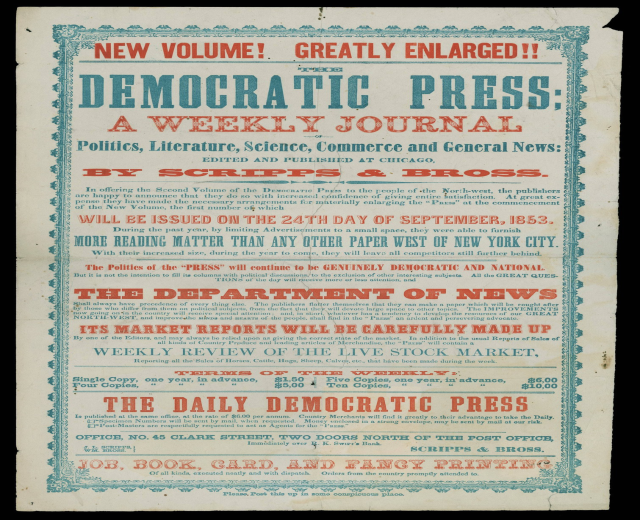 Headline "Demokratische Presse: Eine Wochenzeitung" auf einem schwarzen Hintergrund.