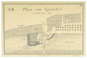 Ein Plakat mit einem detaillierten Plan von Spruidel, Deutschland, und begleitendem Text, der zusätzliche Informationen über die Stadt enthält.