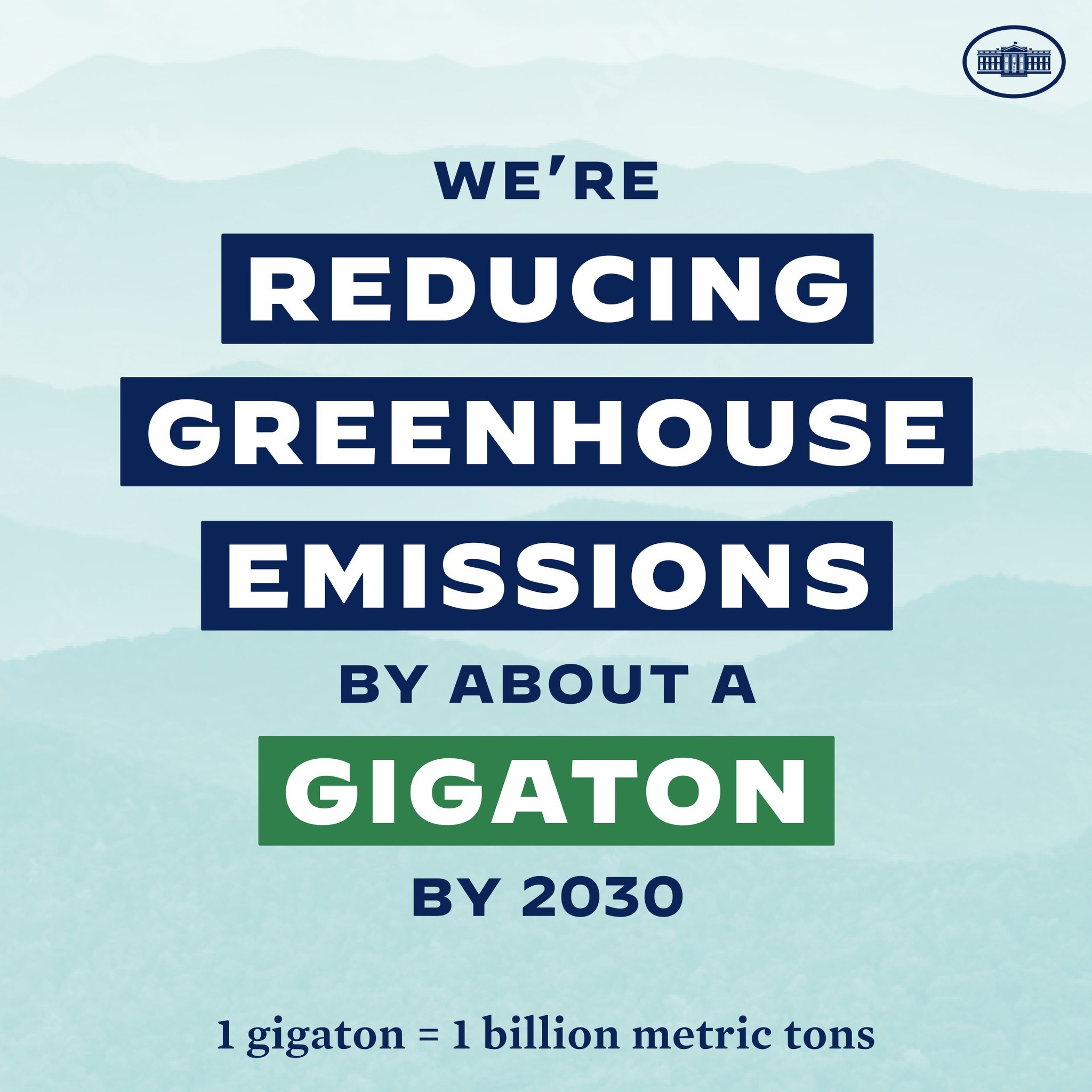 Plakat mit Text und Logo, das besagt: "Wir reduzieren die Treibhausgasemissionen bis 2030 um etwa eine Gigatonne."