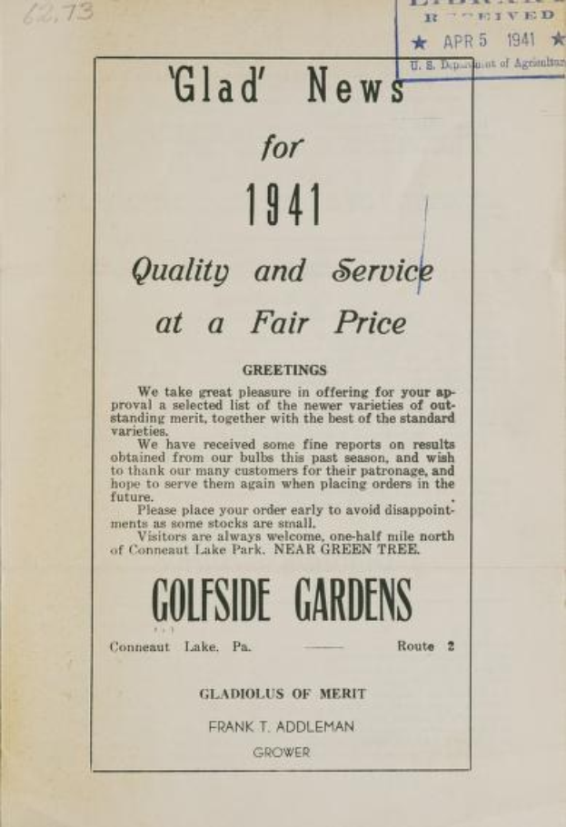Schwarze und weiße Druckschrift mit dem Text "Glad News for 1941 Quality and Service at a Fair Price" darauf gedruckt.