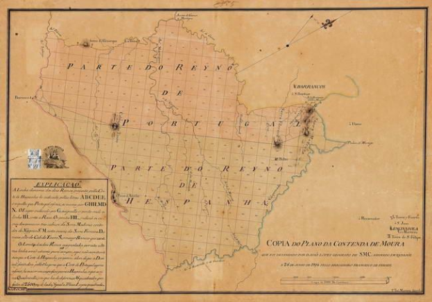 Alte Karte von Brasilien in einem Foto Rahmen, betitelt "Copia do Plano da Contenda de Moura", zeigt die Provinzen von Brasilien.