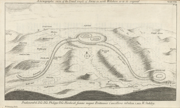 Ein detaillierter Stadtplan auf Papier, umgeben von Text mit historischen, kulturellen und Standortinformationen zur Stadt.