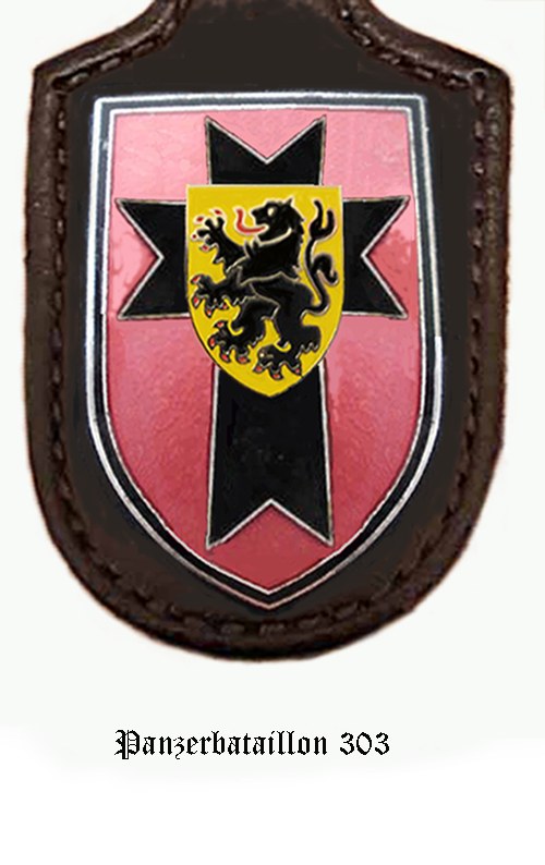 Rosa und schwarzer Schild mit einem Löwenemblem, beschriftet mit "Deutsche Armee" unten.