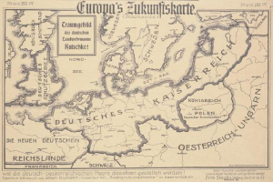 Ein altes Europa-Karte aus dem frühen 20. Jahrhundert, das das Ausmaß der Europäischen Union zeigt, mit begleitendem Text, der die Region erläutert.
