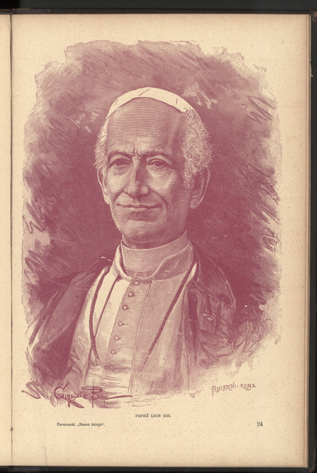 Porträt von Papst Johannes Paul II. in weißer Soutane und zucchetto, der vor einem weißen Hintergrund steht und eine friedliche Miene hat.